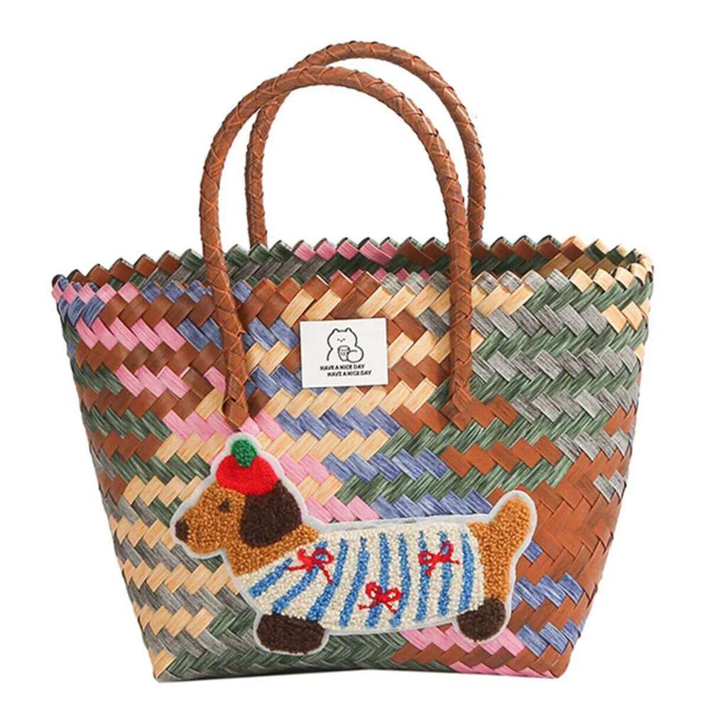 Women's Hand-Carrying Color Woven New Fashion Large Capacity Shoulder High-Grade Seaside Vacation Beach Bag
