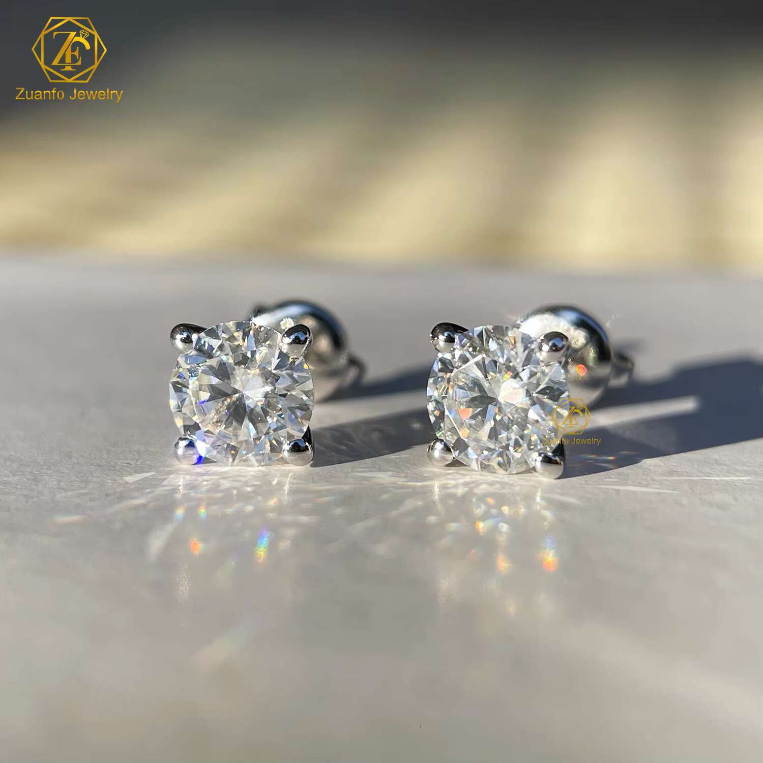 Luxury 925 Sterling Silver Moissanite Jewelry Earrings 6.5mm Cut Classic Style 4-Prongs Stud Diamond Main Stone Perfect Gift
