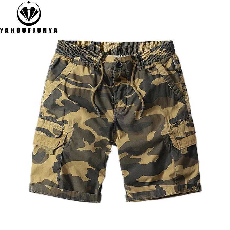 2024 Summer Men Outdoors Casual Camouflage Cargo Shorts Men Design Baggy Elastic Waist Breathable Straight Fashion Short MaleW250614