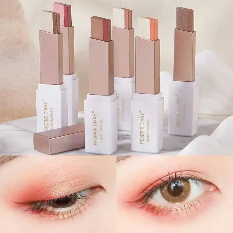 Professional 2 In 1 Double Color Gradient Veet Eye Shadow Stick Lazy Makeup Waterproof Lasting Shimmer Metallic Eyeshadow