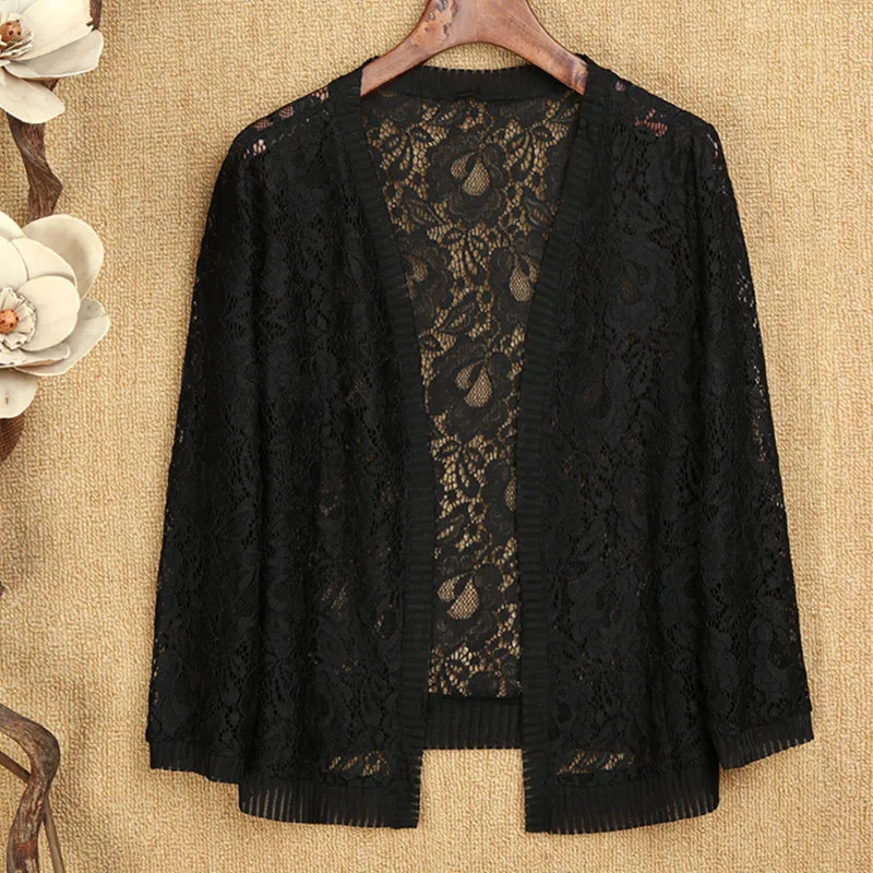 UHYTGF Knitted Cardigan Summer Coat Womens Fashion Hollow Shawl Thin 7XL Big Size Jacket Solid Color Wild Elegant Short Top 1676 250611