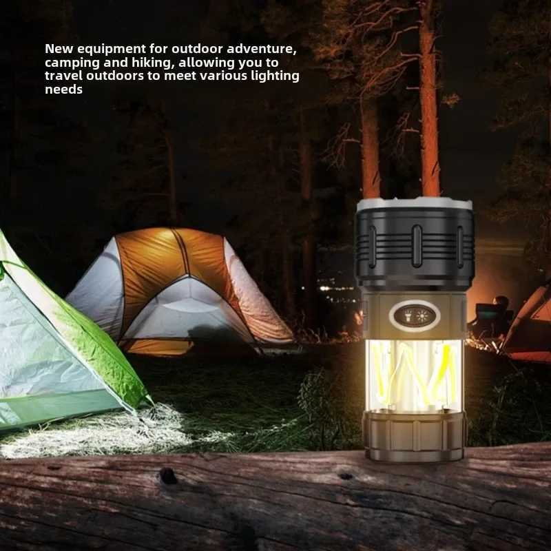 High Power Laser LED Flashlight 4500 mAh Rechargeable Tactical Flashlight with Side Light Outdoor Camping Emergency Spotlight W250613