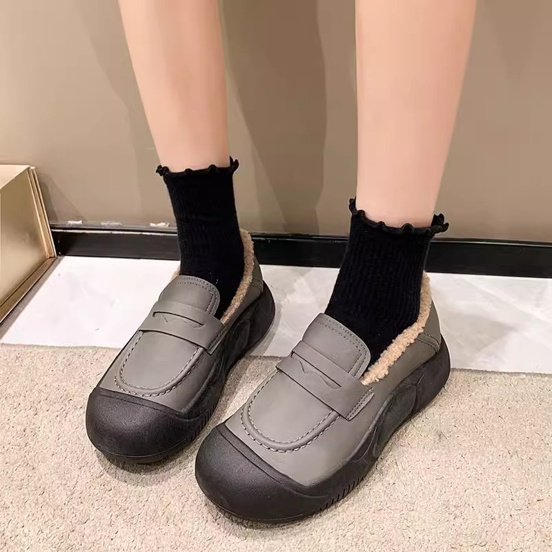 Ddmysports Thick Soled Furry Shoes Women Autumn And Winter New Style Outdoor Wear Plush Lined Warm Cotton Slip On Casual Loafers For Outdoor Shoes