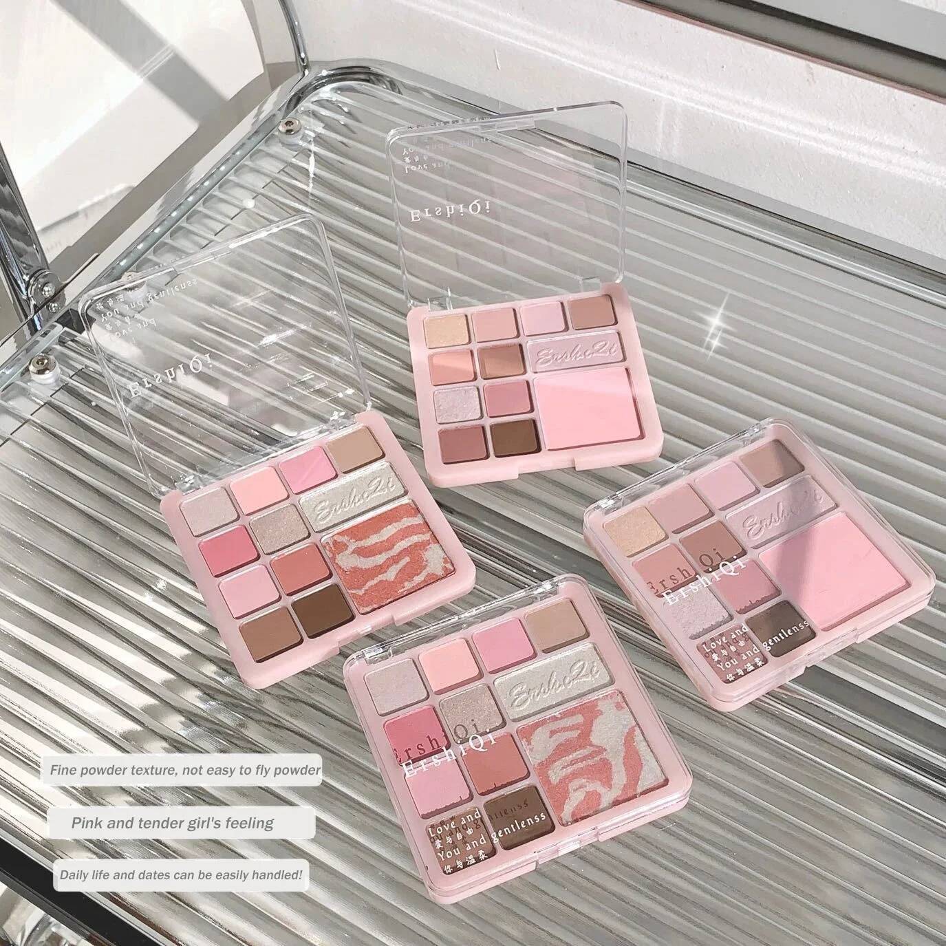 All in One Palette Pearly Matte Eyeshadow 12Colors Fine Shimmer Highlight Rose Pink Blush Eye Pigment Waterproof Korean Cosmetic