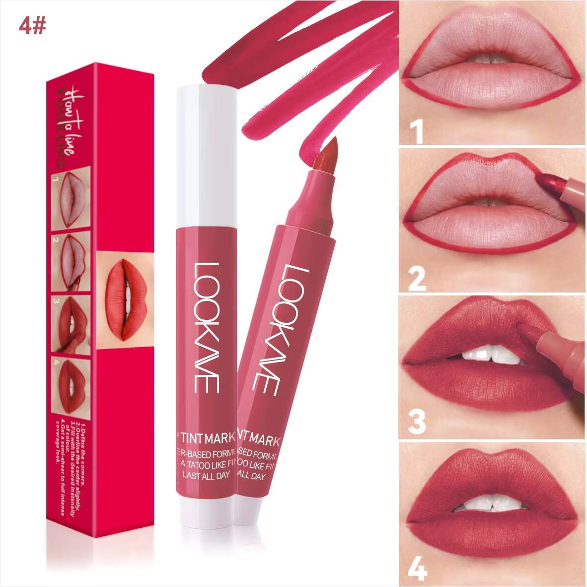 4 Colors Matte Lipstick Pen Velvet Lipliner Marker Waterproof Nourishing Not Fading Makeup Rose Red Lip Tint Liquid Cosmetic happy