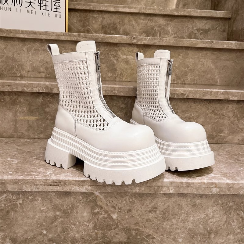 Ddmysports European Style Summer Ins Super Popular Hollow Thick Sole Platform Chunky Heel Martin Motorcycle Sandals Short Smoke Tube Boots Women S Sho