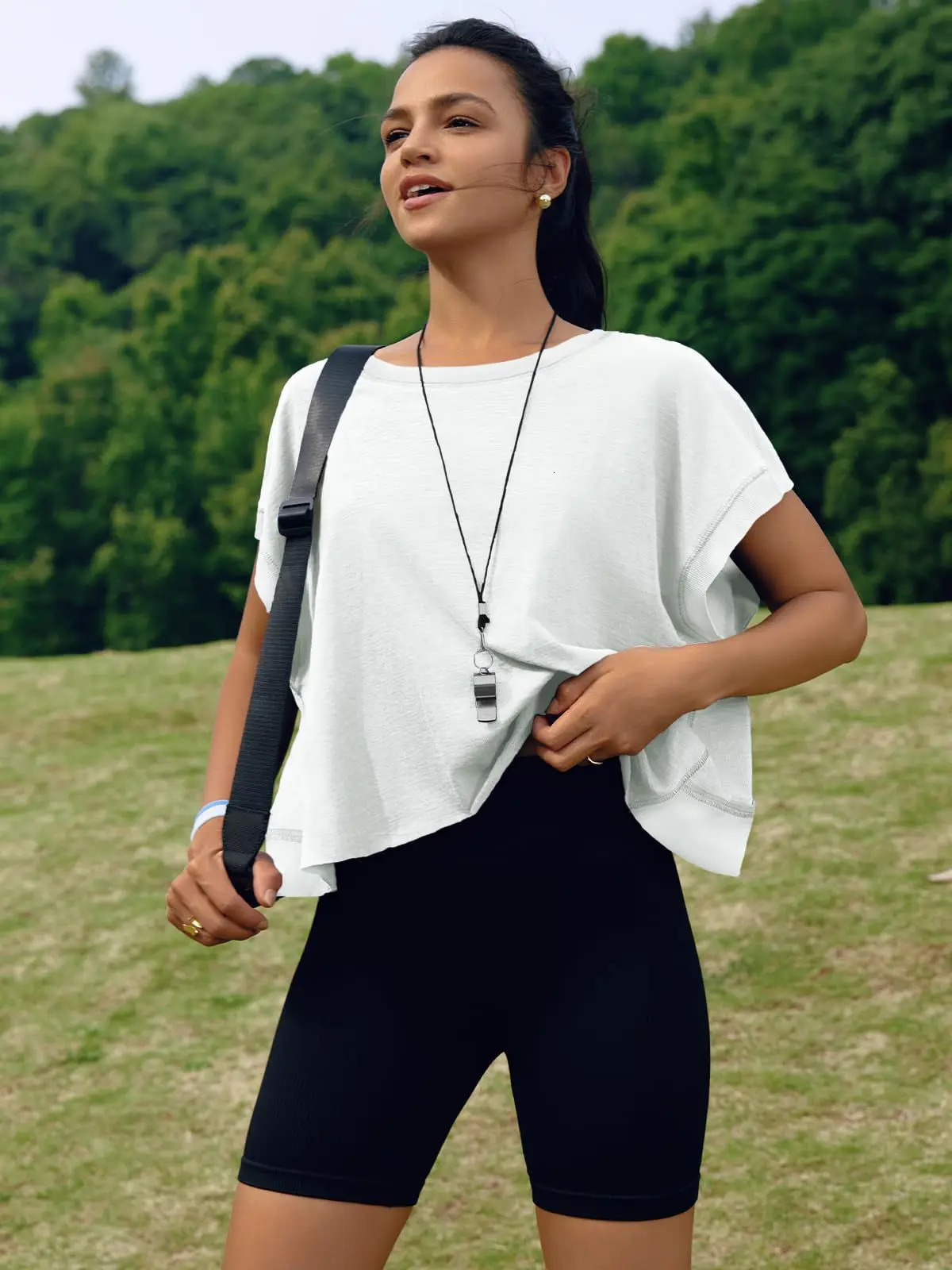 Womens Summer Cotton Workout Tops Open Back Short Sleeve Blouses Y2k Athletic Tshirt Casual Gym Yoga Tee 250614