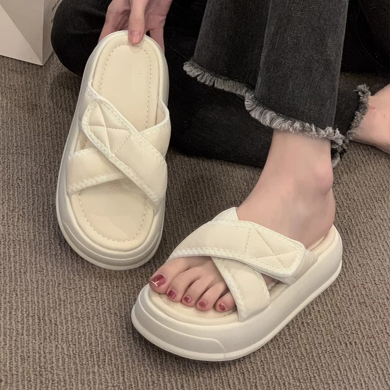 Ddmyoutdoor Black Women S Summer Outdoor Thick Soled Sandals New Flat Platform Slip On Lazy Slides Outdoor Shoes