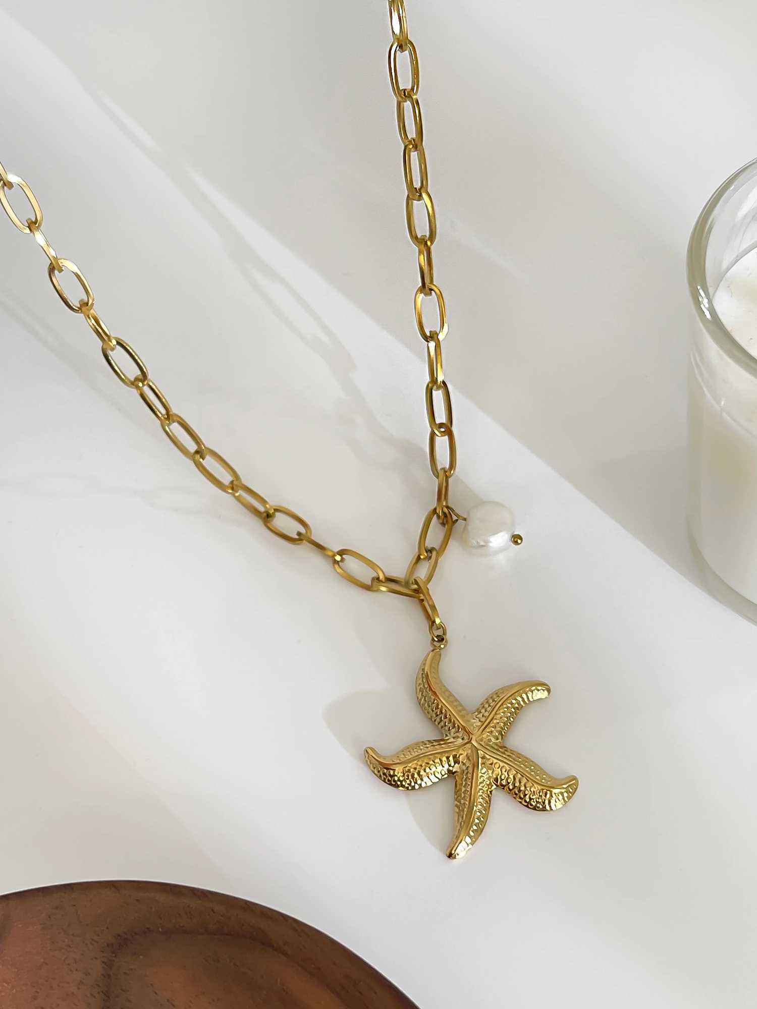 Perisbox 316L Stainless Steel Big Starfish Natural Freshwater Pearl Pendant Necklace for Women Trendy Summer Party Jewelry Gift Z250614