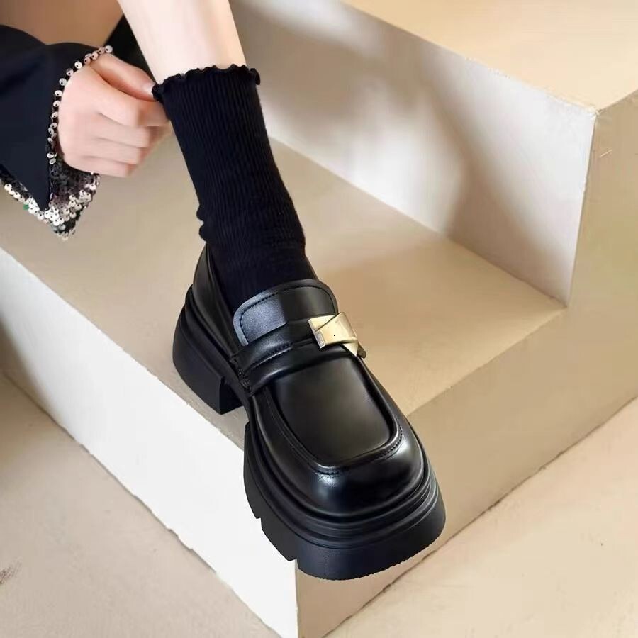 Ddmyoutdoor Thick Sole British Style Loafers For Women With Skirts Spring New JK Versatile Height Increasing Leather Shoes Outdoor Shoes