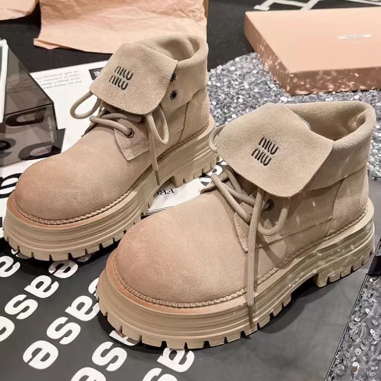 Ddmysports Flip Cover Martin For Women Early Autumn New Single Thick Sole Two Way Short Yellow Boots Trend Outdoor Shoes