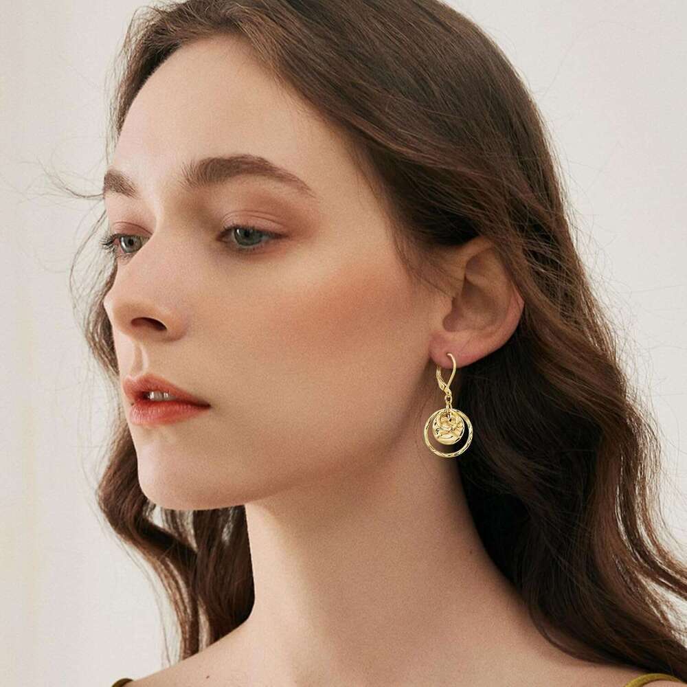d and Sier Circle Drop Jewelry Hypoallergenic Hammered Leverback Dangle Earrings for Gifts