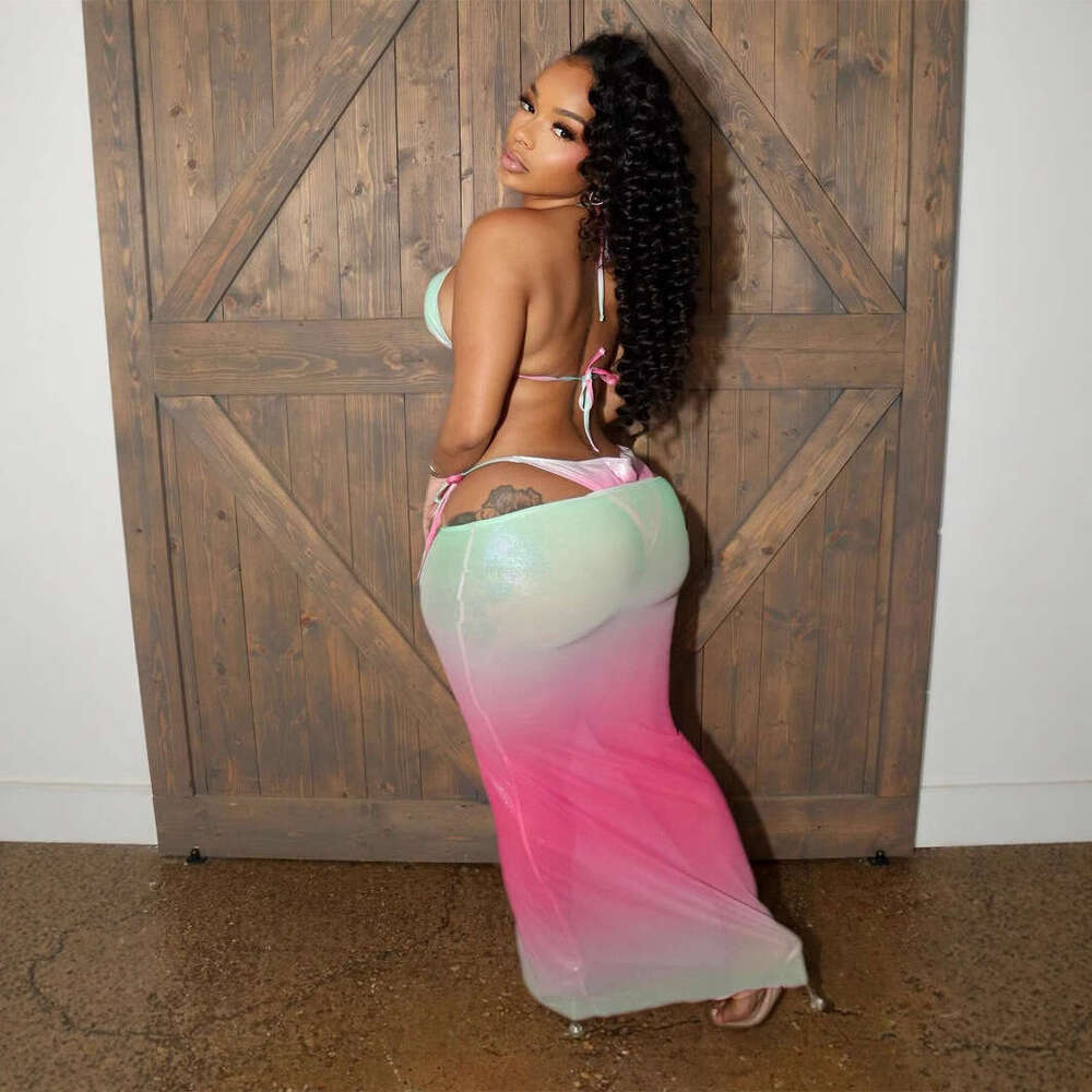 Summer Gradient Mesh Slimming Sexy Bikini Three-Piece Swimsuit B5