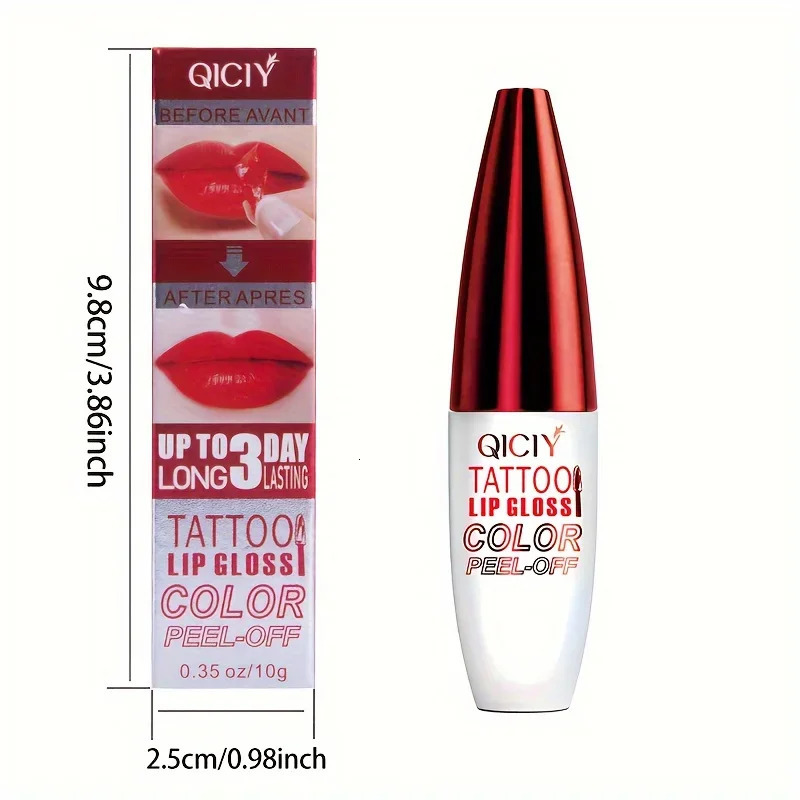 QICY Tattoo Lip Gloss Peel-Off Long-Lasting Liquid Lipstick with Waterproof Non-stick Cup Glossy Finish Nourishing 250614