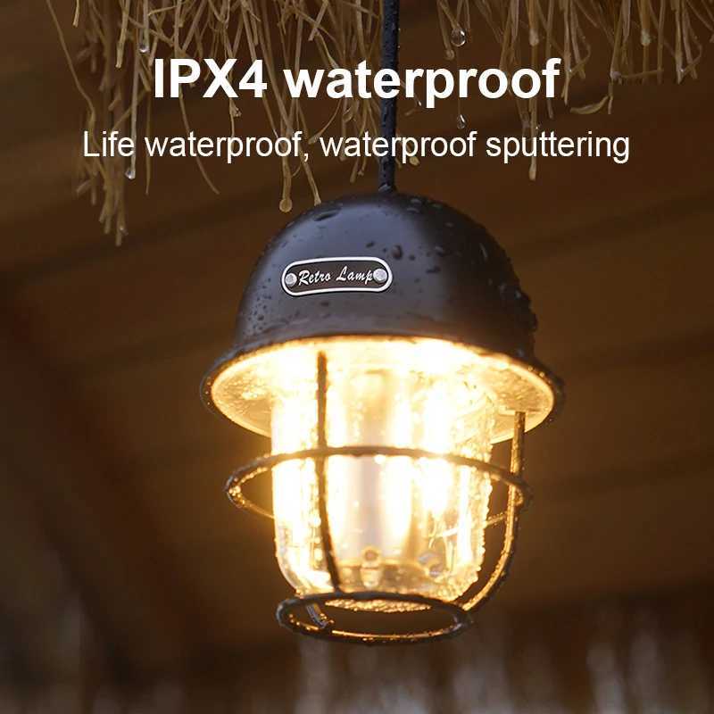 LED Camping Lamp Retro Hanging Lamp Portable Stepless Dimming Camping Tent Light Waterproof Rechargeable Outdoor Lantern W250613