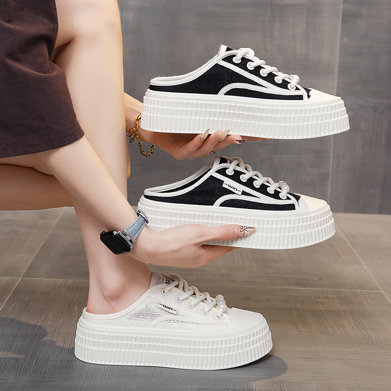 Ddmyoutdoor Thick Sole Closed Toe Half For Women Outdoor Wear Summer New Slip On Lazy Breathable Mesh Fisherman Slippers Outdoor Shoes