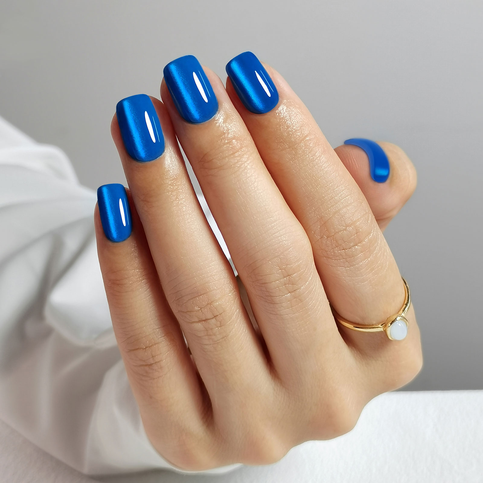 Elegant Squared Edge blue Cats-eye Artificial Finger Extensions | Long-wearing Gel-Like Stick-On Claws with Professional Strength Bond Variety Pack Si