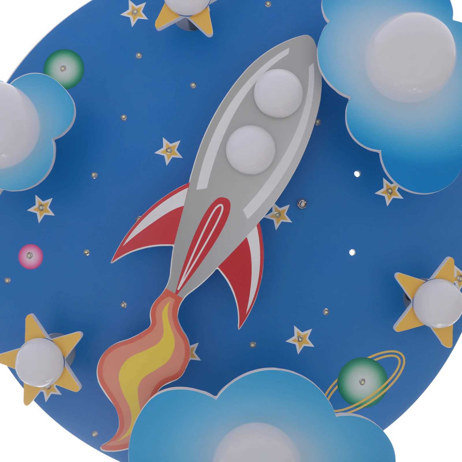 23.62 Modern Cartoon LED Ceiling Light Dimmable Blue Wood Cosmic Stars Flush Mount Chandelier Childrens Room Lighting Fixture XJ2500613