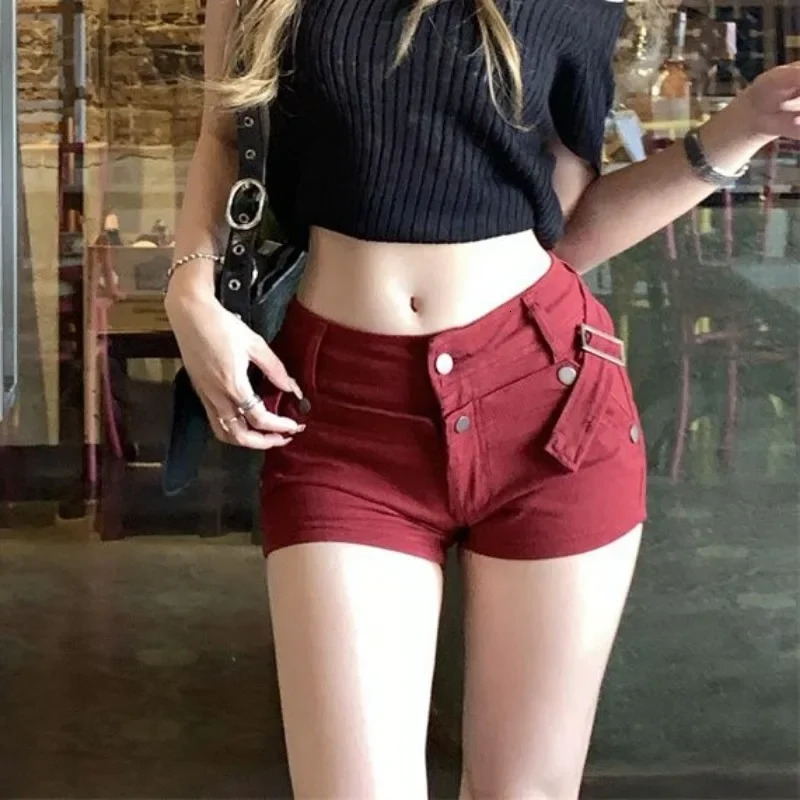 Classic Retro Red Womens Denim Shorts Y2k Harajuku Female Short Jeans Pants Wholesale Outfits Trend Low Price 250613