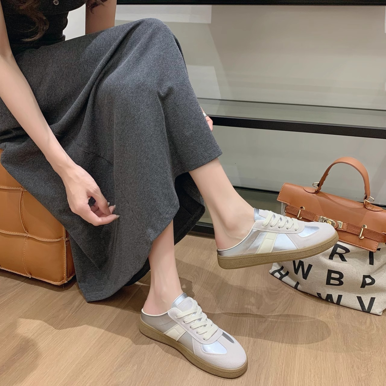 Ddmysports Summer German Training For Women Half Slippers New Versatile Breathable Lightweight Soft Sole Sneakers Slimming White Shoes Outdoor Shoes