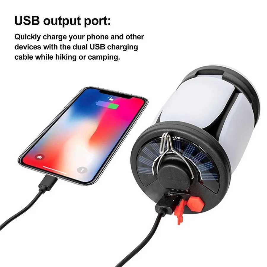 Waterproof Foldable LED Solar Camping Light USB Rechargeable 6 Modes Outdoor Tent Lamp Portable Lanterns Emergency Night Lights W250613