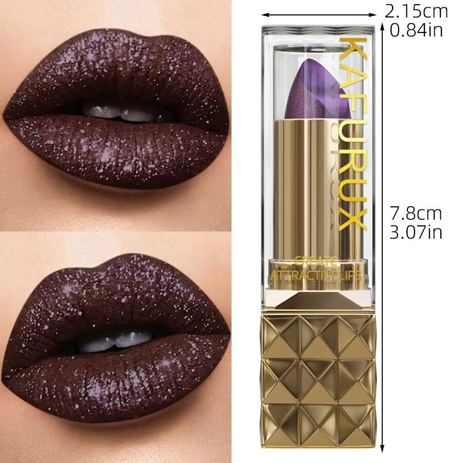 1pc Sexy Glitter Shiny Red Lipstick Pearlescent Tint, Long Lasting Senior Matte Lip Makeup Gifts for Women Metallic lip happy
