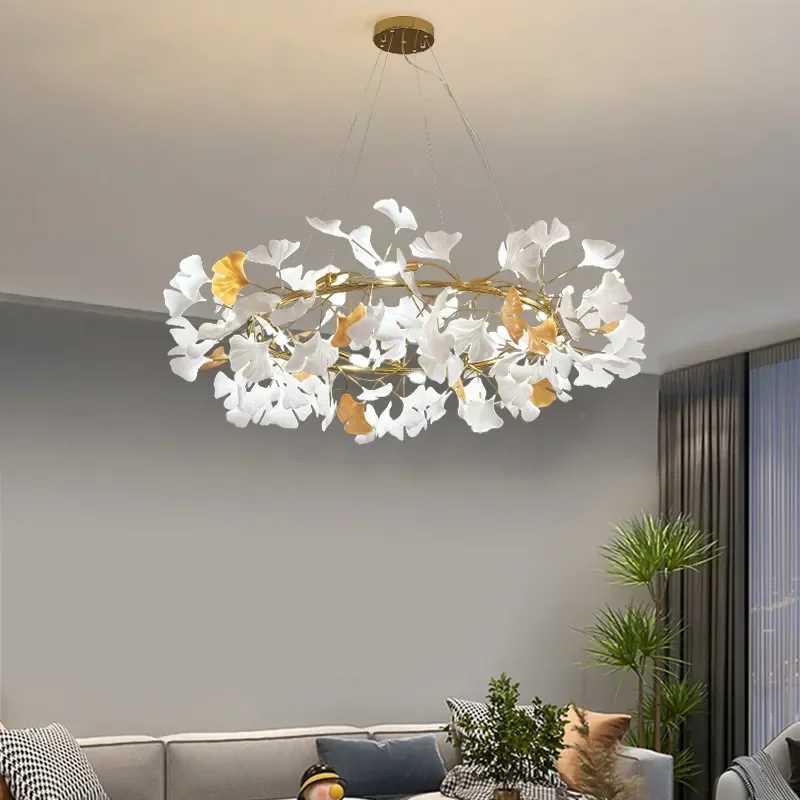 Creative Ginkgo Leaves Luxury Acrylic Chandelier Modern Living Room Lights Lustre Home decor G9 Bulb Dining Room Pendant Lamp XJ2500613