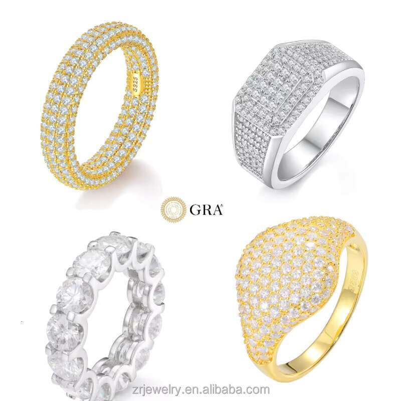 Telula Moissanite Rings Gra Certified Iced Out Moissanite Men Ring S925 Sterling Silver Gold Plated Hiphop Moissanite Ring