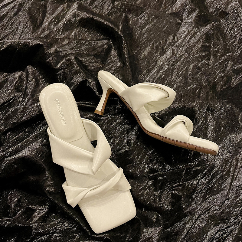 Ddmyoutdoor Fairy Style Sandals Outdoor New Open Toe Thin Heel Pleated Strap Backless High Heels For Women Outdoor Shoes