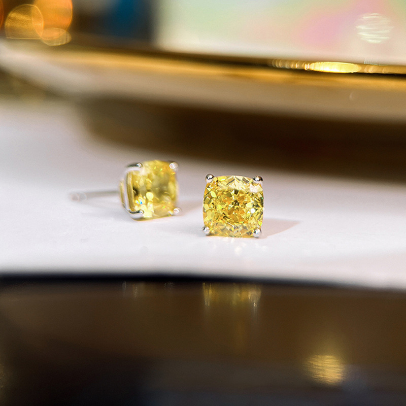 Choucong Sweet Cute Stud Earrings Simple Fashion Jewelry Classical 4 Claw 5A Yellow Zircon 925 Sterling Silver CZ Diamond Solitaire Party Women Girls 
