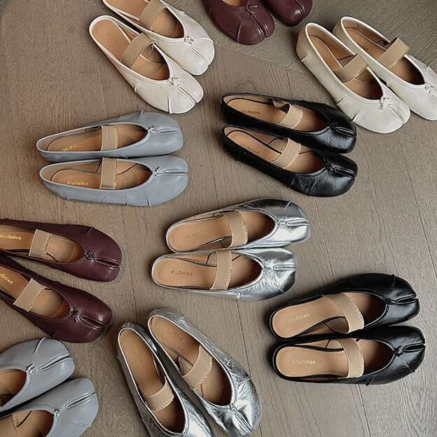 Grape Mom Studiolee Fashionable Shallow Soft Sole Sheepskin Flat to Match Skirts Pig Hoof Split Toe Women's Shoes