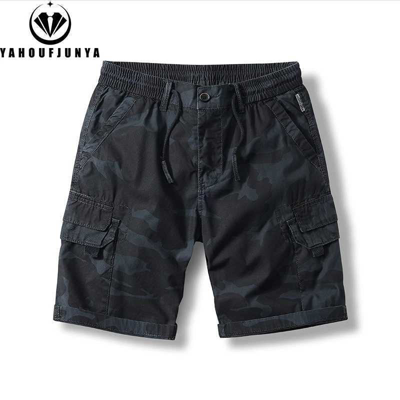2024 Summer Men Outdoors Casual Camouflage Cargo Shorts Men Design Baggy Elastic Waist Breathable Straight Fashion Short MaleW250614