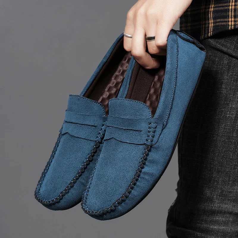 Fi Suede Leather Men Casual Shoes Comfortable Man Loafers Lightweight Lazy Boat Shoes Breathable Slip Man Driving Shoes XJ250614