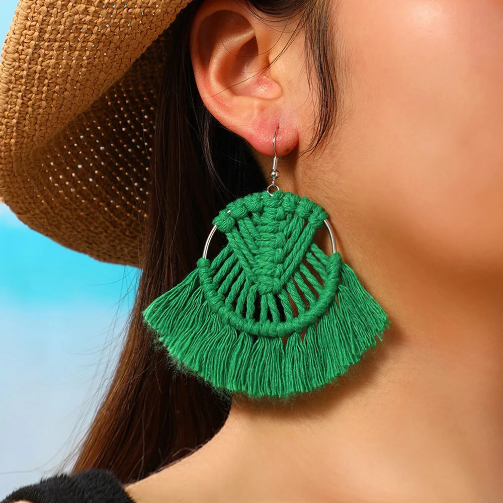 Eco-Friendly Bohemian Festival Macrame Tassel Drop Earrings 925 Sterling Silver Adjustable Tribal Statement Jewelry 250610