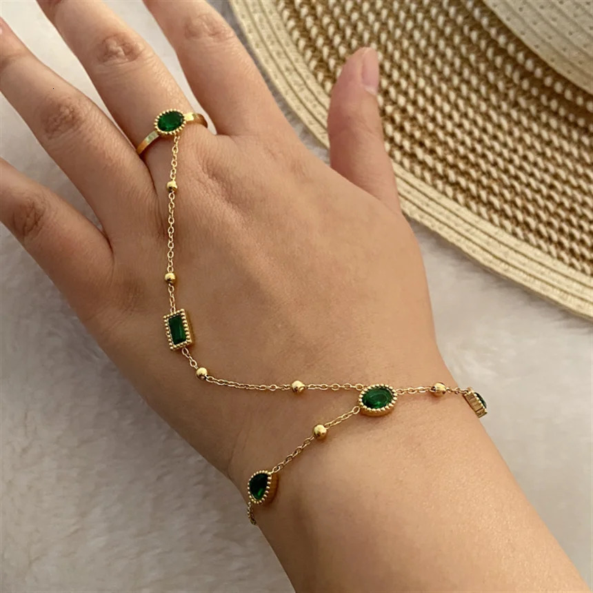 316L Stainless Steel 10 Different Embed Zircon Hand Back Chain All In One Bracelets Rings For Women Fashion Fine Jewelry Gifts 250610