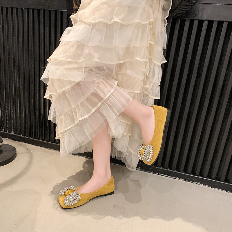 Ddmyoutdoor Square Toe Flat For Women New Shallow Mouth Fairy Single Spring Summer Rhinestone Evening Gentle Shoes To Match Dresses Outdoor Shoes