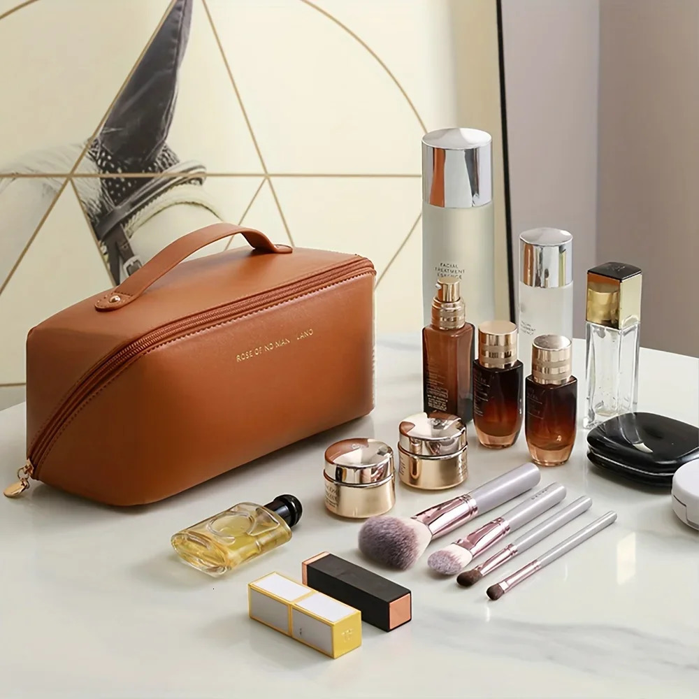 1PC Large Capacity Waterproof Makeup Zipper Pouch Portable Toiletry Wash Bag with Divider Handle and Organizer Function 250614