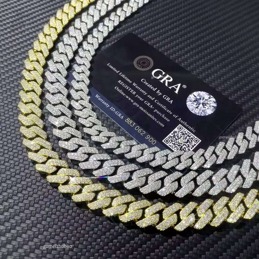 fashion Cuban chain bracelet designer necklace sterg sier GRA Certificate hip hop 15mm double row iced out moissanite chains dia cuban link with box