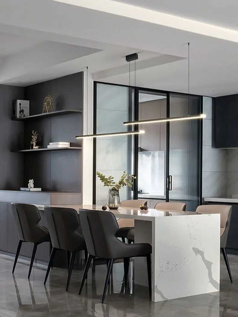 LED Pendant light long restaurant chandelier modern minimalist office lighting Nordic bar table lamps Kitchen Island lamp black XJ2500613