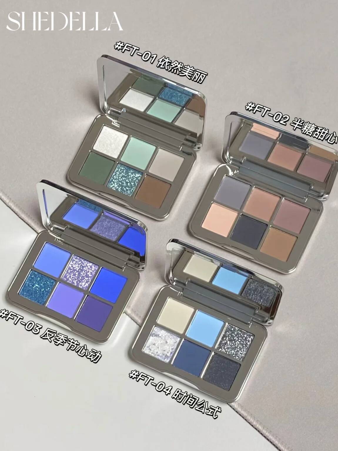 Shedella 6 Color Eyeshadow Platte Portable Shimmer Matte Pearlescent Blue Green Eye Shadow Purple Cool Snow Iceberg Natural