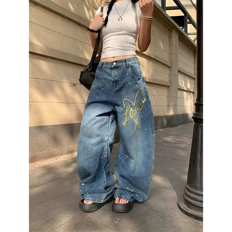 High Waist Jeans for Women Autumn Chic Casual Straight Jean Trousers American Vintage Y2K 90s Wide Leg Loose Denim Pant 250612