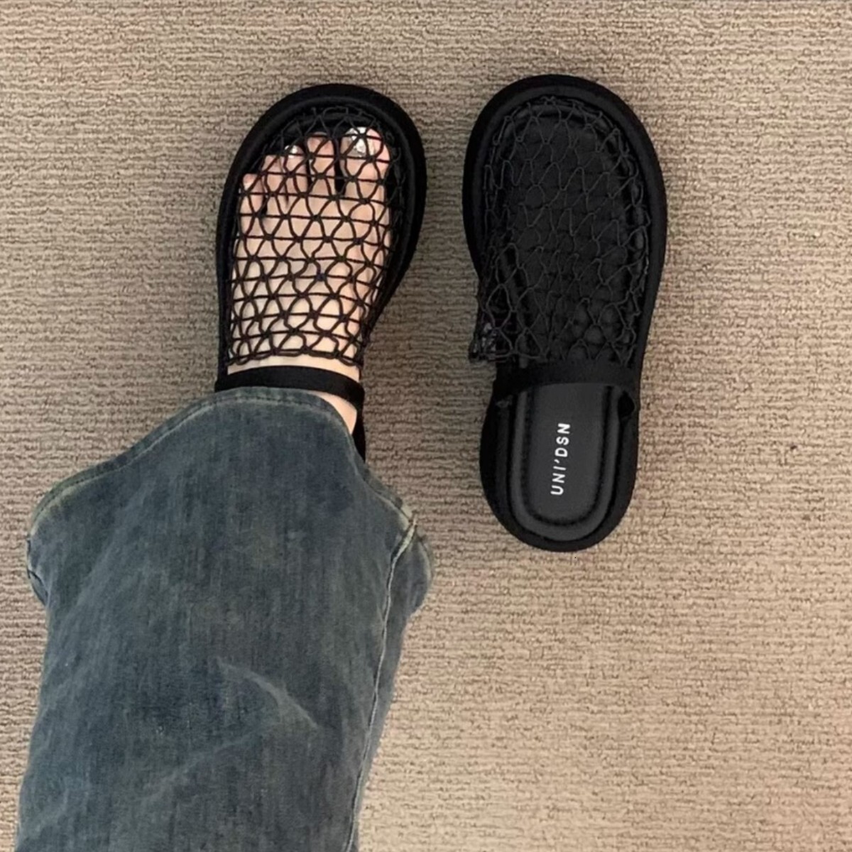 Ddmysports Platform Thick Sole High Heel Hollow Black Closed Toe Sandals For Women Summer Gentle Fairy Petite Height Increasing Half Slippers Outdoor 