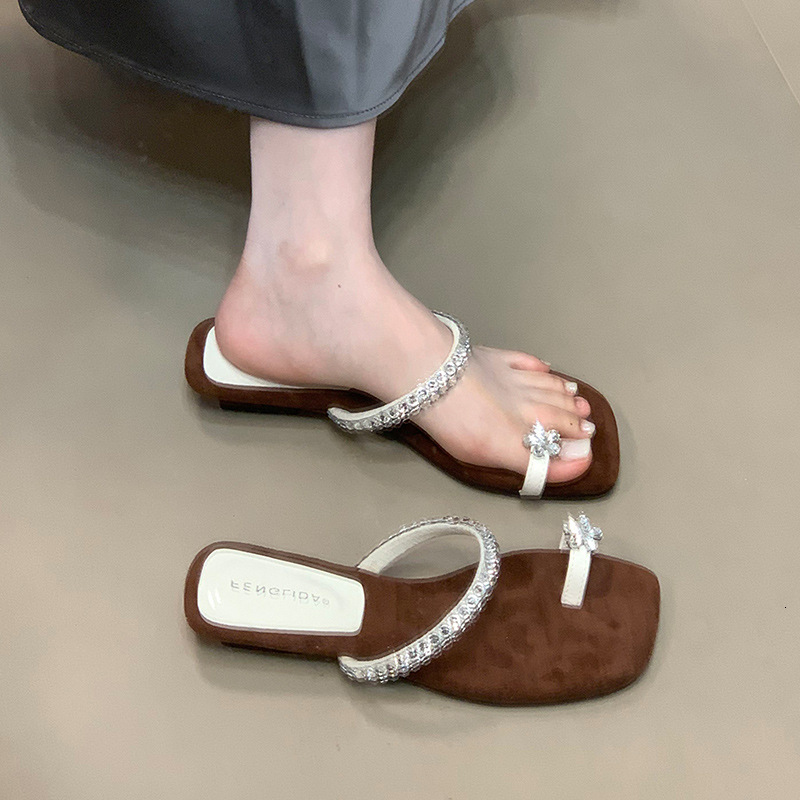 Ddmyoutdoor Rhinestone Ring Sandals Summer New Casual Versatile Beach Vacation Outdoor Open Toe Slippers For Women Outdoor Shoes