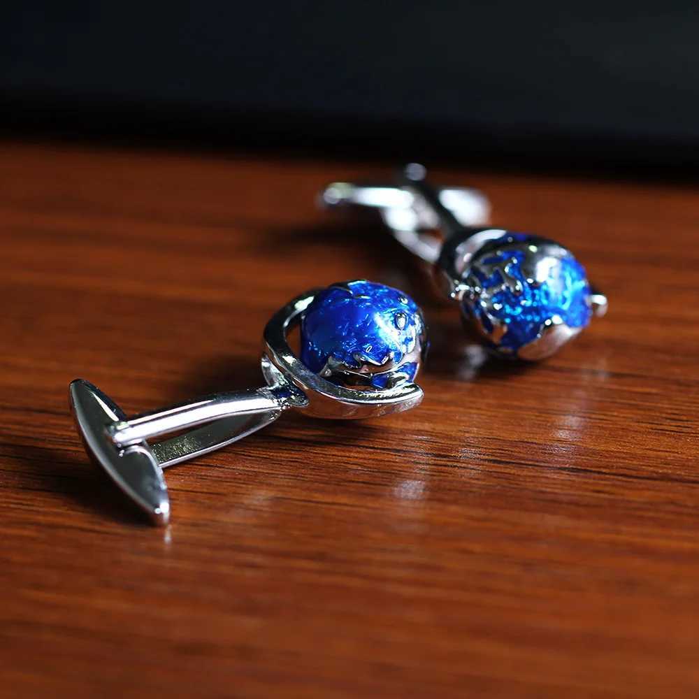 High quality blue rotatable globe mens shirt cufflink sLeeve French shirt cufflink giftXJ250614