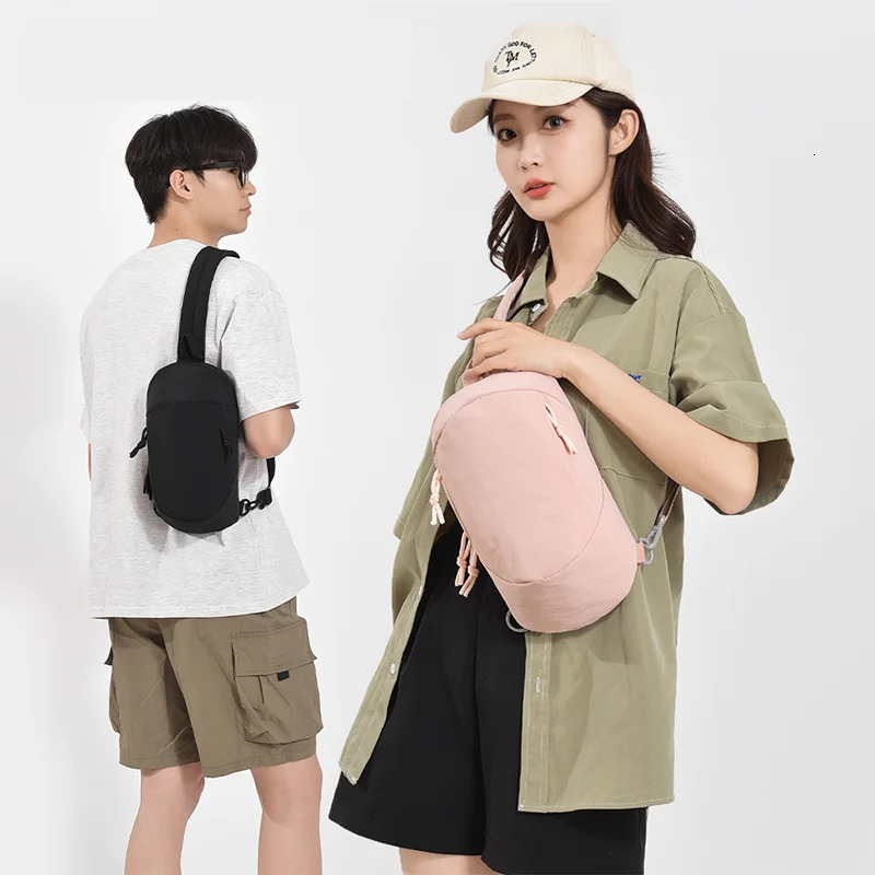 Fashion solid color casual crossbody chest bag adjustable shoulder strap zipper closure polyester lining nylon bag 250614