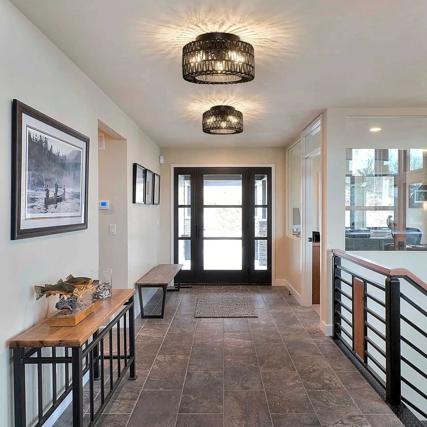 3-Light embedded ceiling lights hand woven cage shaped lampshade lamps used for corridors bedrooms kitchens farmhouses XJ2500613