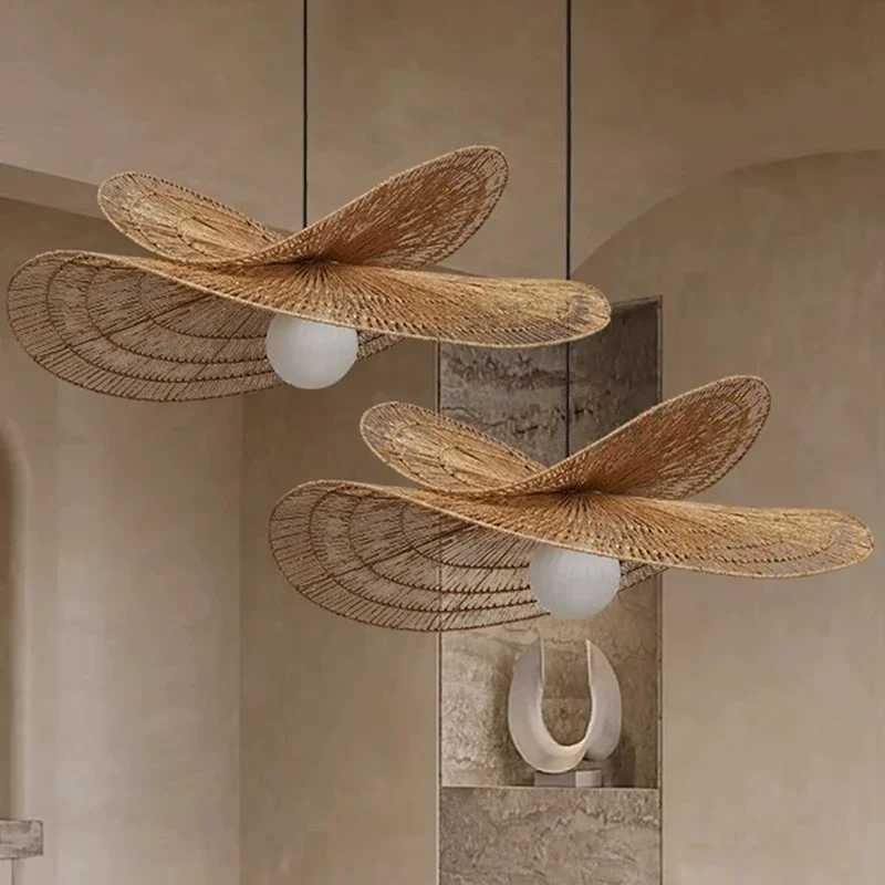 Wabi Sabi Rattan Chandelier Retro LED Weaving Pendant Lamp For Dining Room Bedroom Restaurant Bar Vintage Hemp Rope pendant LampXJ2500613