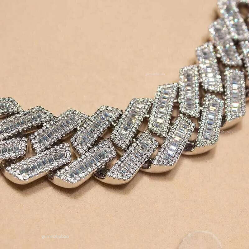 KIBO Hip Hop Jewelry 18MM Sier VVS Baguette Moissanite Dia Cuban Link Chain