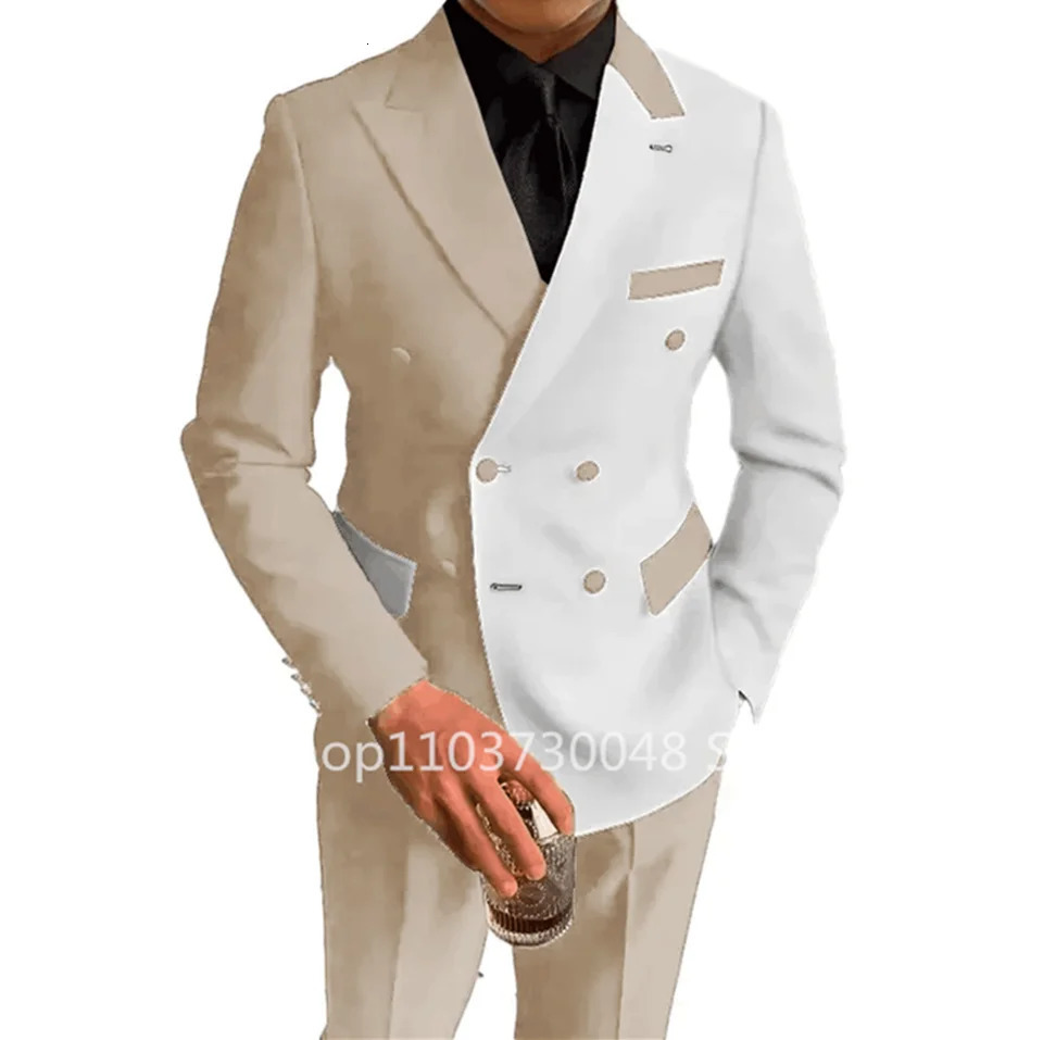 Fashion 2 Piece Wedding Men Suits Slim Fit Lapel Double Breasted Blazer Pants Formal Business Groom Tuxedos Costume Homme 250529