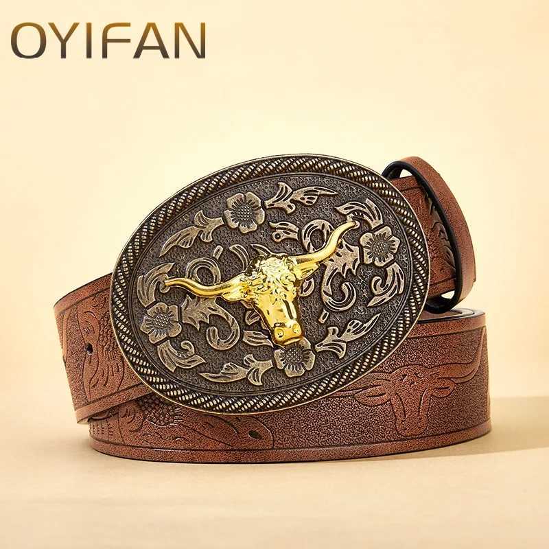 OYIFAN Cowgirl Belt Western Cowboy Leather Belt Men Waist Strap Bl Decoration Floral Engraved for Jeans X250614